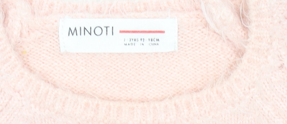 Minoti Girls Pink Pullover Jumper 3 Years Soft Knit Diamond Sleeve