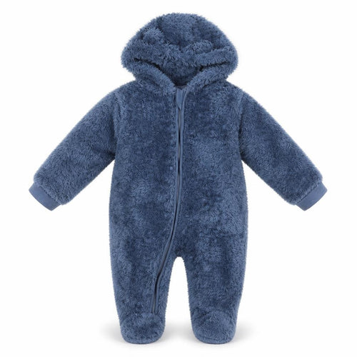 John Lewis Anyday Blue Fleece Hooded One Piece Suit 3-6 Months Unisex Baby