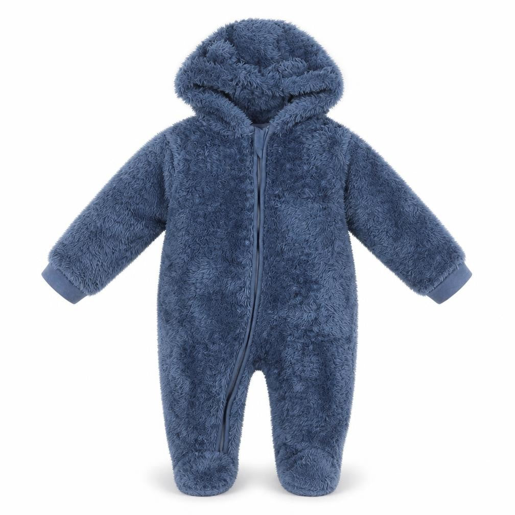 John Lewis Anyday Blue Fleece Hooded One Piece Suit 3-6 Months Unisex Baby