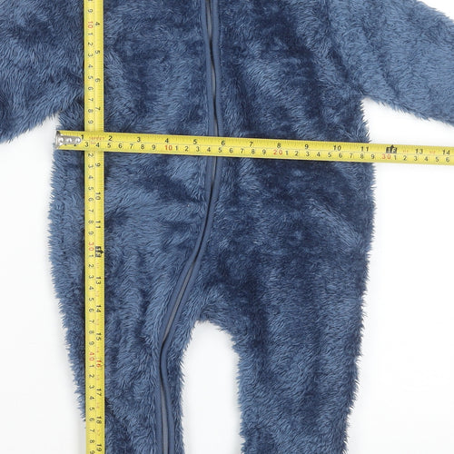 John Lewis Anyday Blue Fleece Hooded One Piece Suit 3-6 Months Unisex Baby