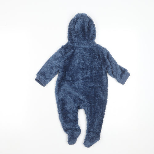 John Lewis Anyday Blue Fleece Hooded One Piece Suit 3-6 Months Unisex Baby