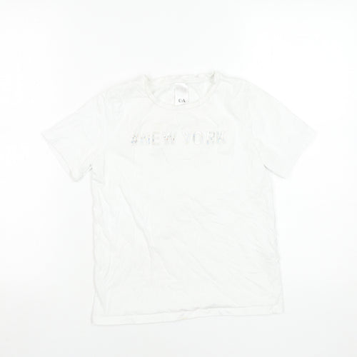 C&A Girls White 146 Graphic New York Cotton Short Sleeve T-Shirt