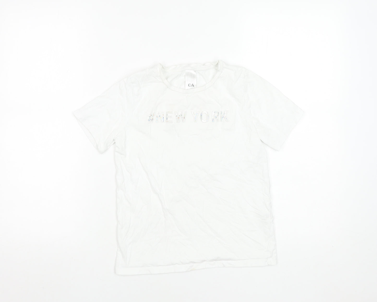 C&A Girls White 146 Graphic New York Cotton Short Sleeve T-Shirt