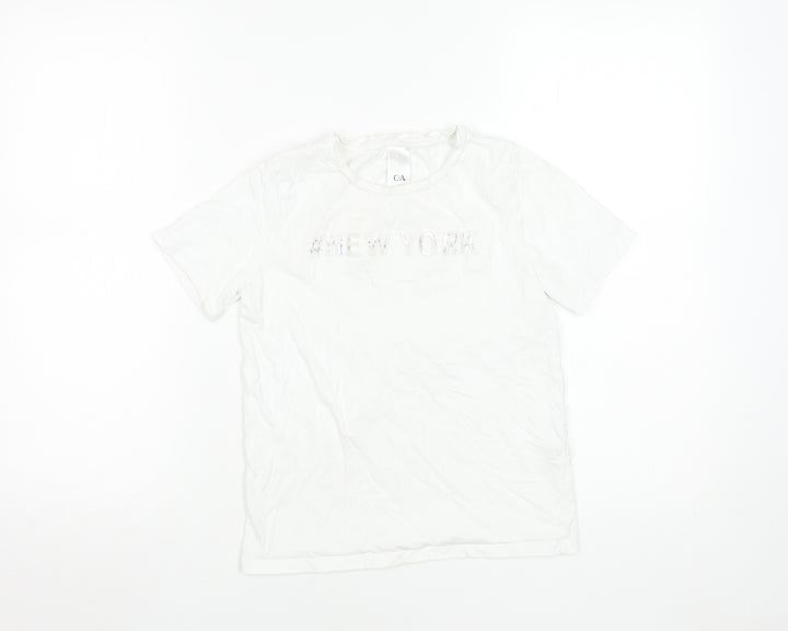 C&A Girls White 146 Graphic New York Cotton Short Sleeve T-Shirt