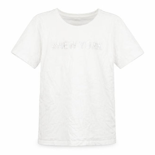C&A Girls White 146 Graphic New York Cotton Short Sleeve T-Shirt