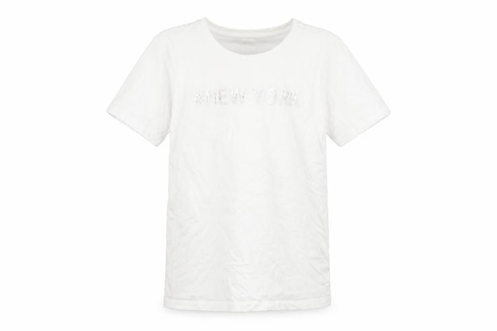 C&A Girls White 146 Graphic New York Cotton Short Sleeve T-Shirt