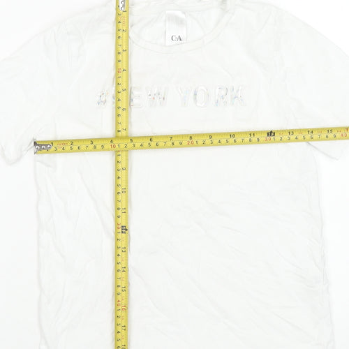 C&A Girls White 146 Graphic New York Cotton Short Sleeve T-Shirt