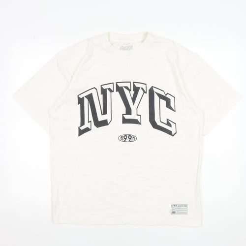 Pull & Bear Men's White NYC 1991 Graphic Cotton T-Shirt Size S