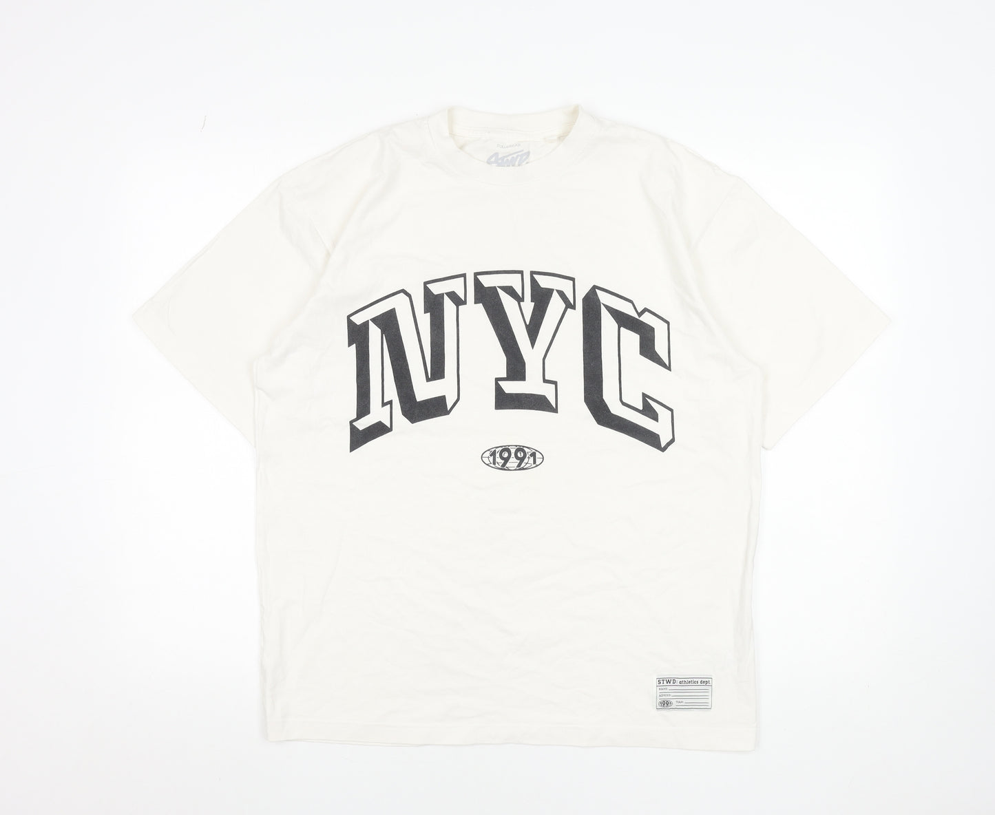 Pull & Bear Men's White NYC 1991 Graphic Cotton T-Shirt Size S