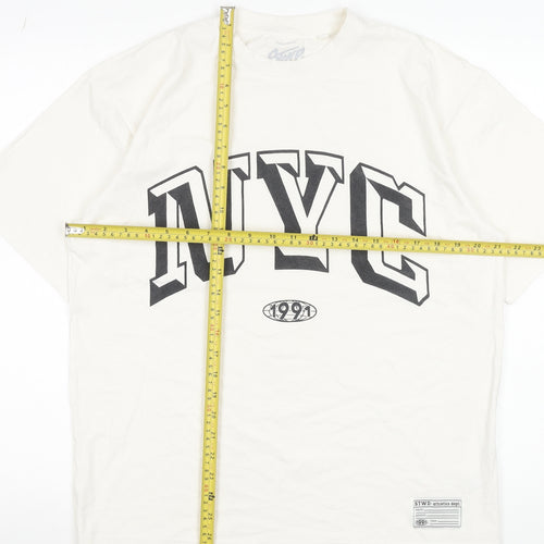 Pull & Bear Men's White NYC 1991 Graphic Cotton T-Shirt Size S