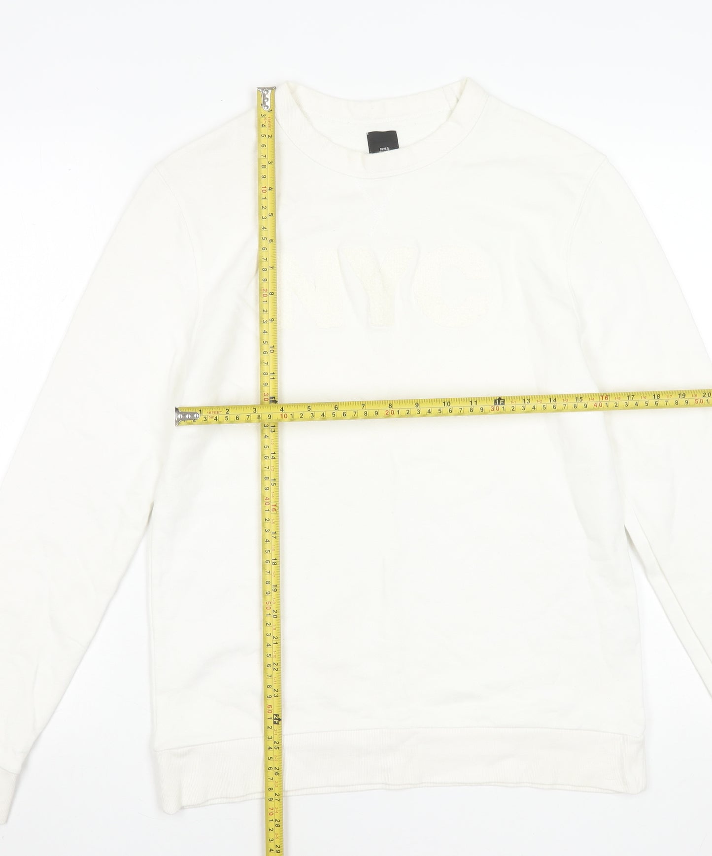 River Island Women Ivory NYC Cotton Pullover Sweatshirt Small