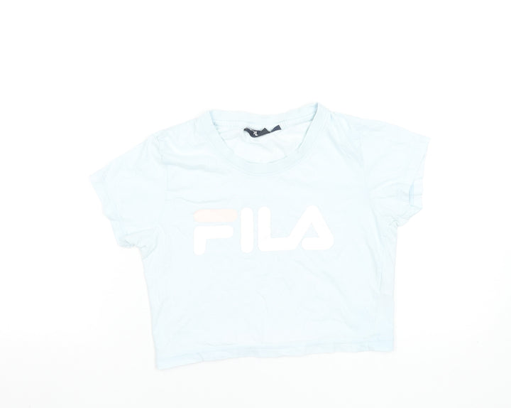 FILA Womens Blue Cropped T-Shirt Size S Short Sleeve 100% Cotton