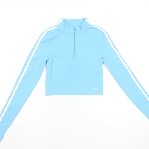 Jack Wills Women Blue Size 8 Cropped 1/4 Zip Long Sleeve Active Top