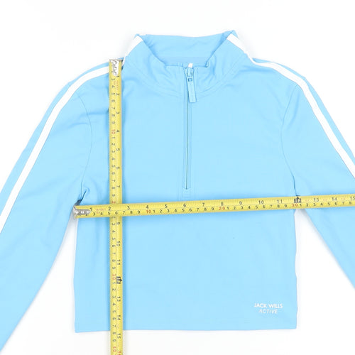 Jack Wills Women Blue Size 8 Cropped 1/4 Zip Long Sleeve Active Top