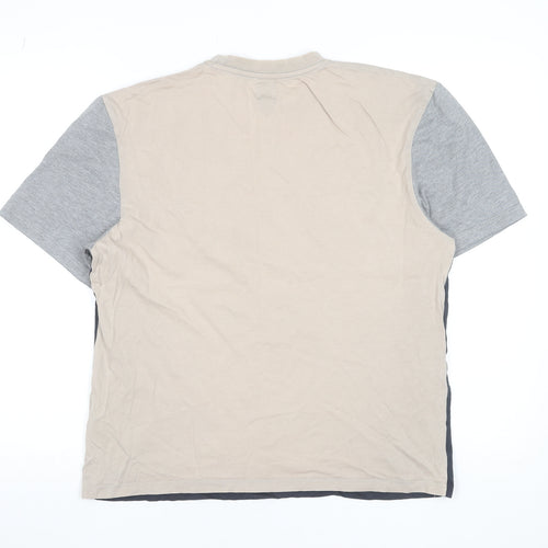 River Island Men's Beige Blue Grey Colourblock Crew Neck Zip Pocket T-Shirt M