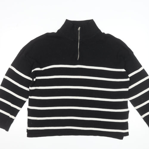 Stradivarius Women’s Black Stripe High Neck Half Zip Jumper Size 12