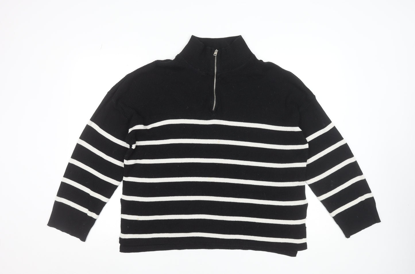 Stradivarius Women’s Black Stripe High Neck Half Zip Jumper Size 12