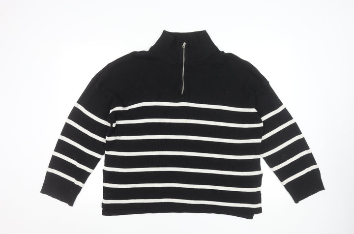 Stradivarius Women’s Black Stripe High Neck Half Zip Jumper Size 12