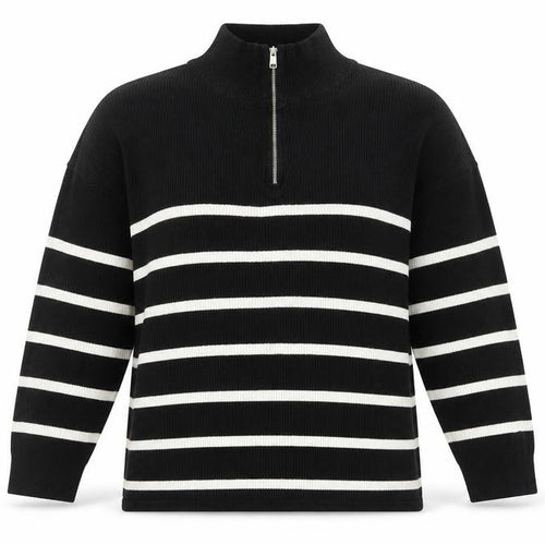 Stradivarius Women’s Black Stripe High Neck Half Zip Jumper Size 12