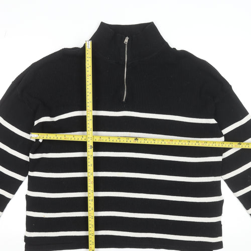 Stradivarius Women’s Black Stripe High Neck Half Zip Jumper Size 12