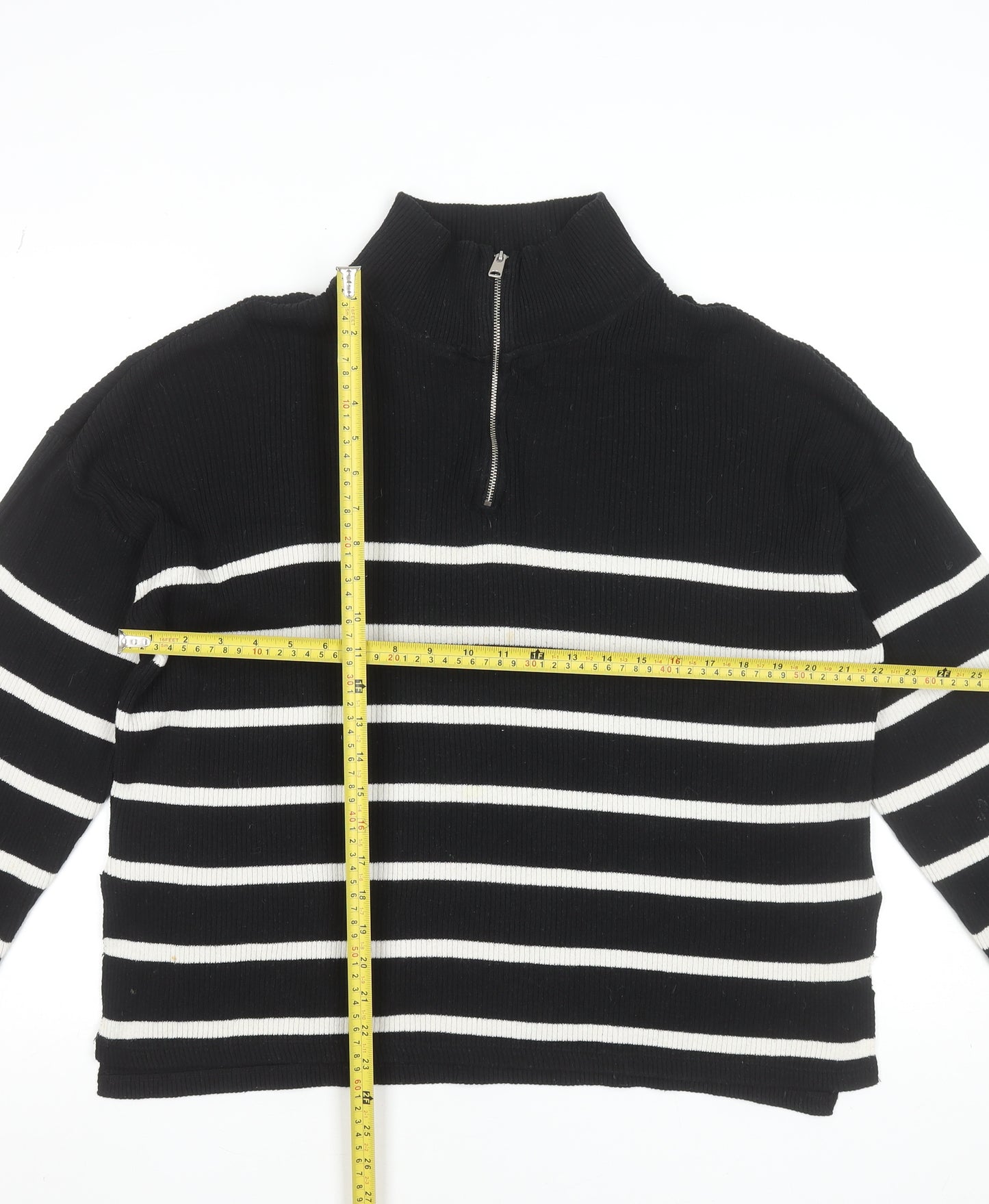 Stradivarius Women’s Black Stripe High Neck Half Zip Jumper Size 12