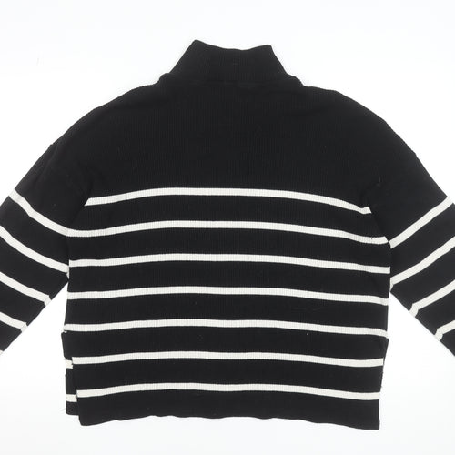 Stradivarius Women’s Black Stripe High Neck Half Zip Jumper Size 12