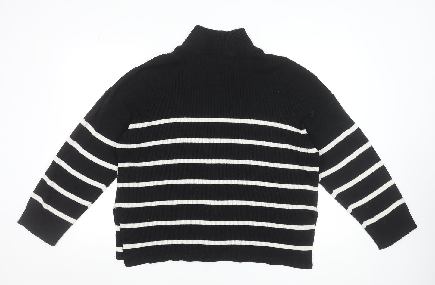 Stradivarius Women’s Black Stripe High Neck Half Zip Jumper Size 12