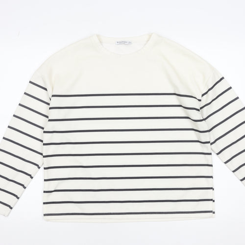 Stradivarius Women’s White Striped Long Sleeve Basic T-Shirt Size 12