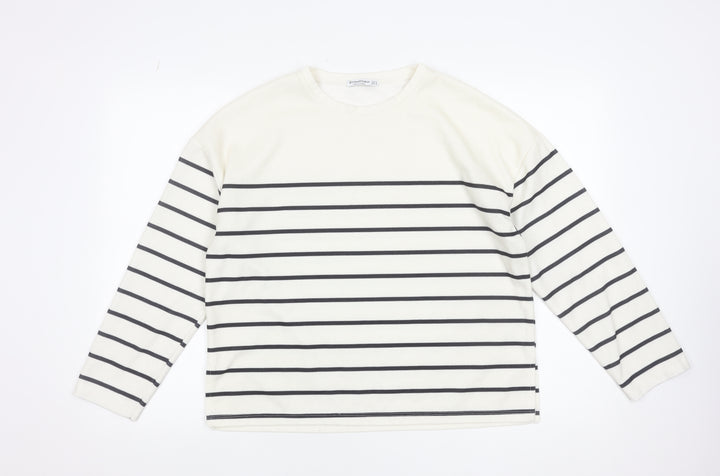 Stradivarius Women’s White Striped Long Sleeve Basic T-Shirt Size 12