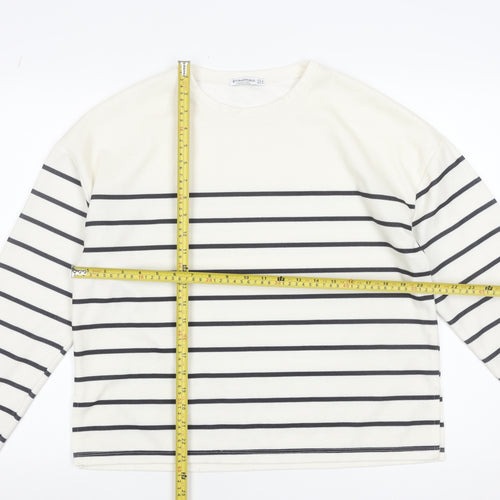 Stradivarius Women’s White Striped Long Sleeve Basic T-Shirt Size 12