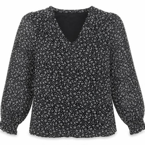 Vila Women's Black Floral V-Neck Long Sleeve Blouse Size 14