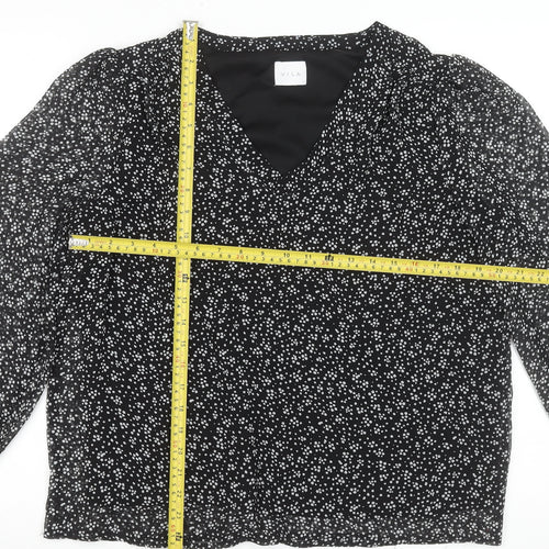 Vila Women's Black Floral V-Neck Long Sleeve Blouse Size 14