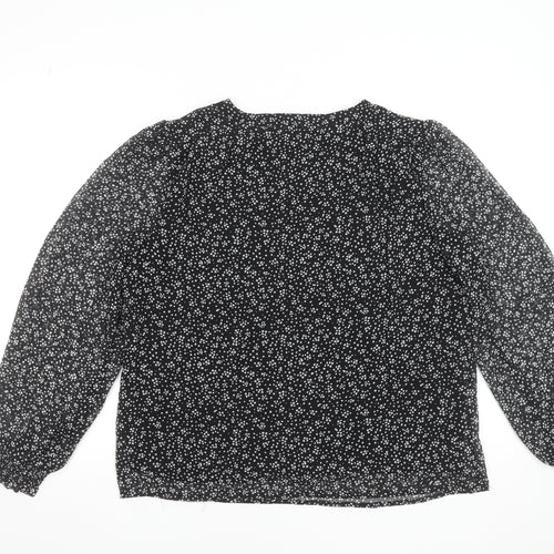 Vila Women's Black Floral V-Neck Long Sleeve Blouse Size 14