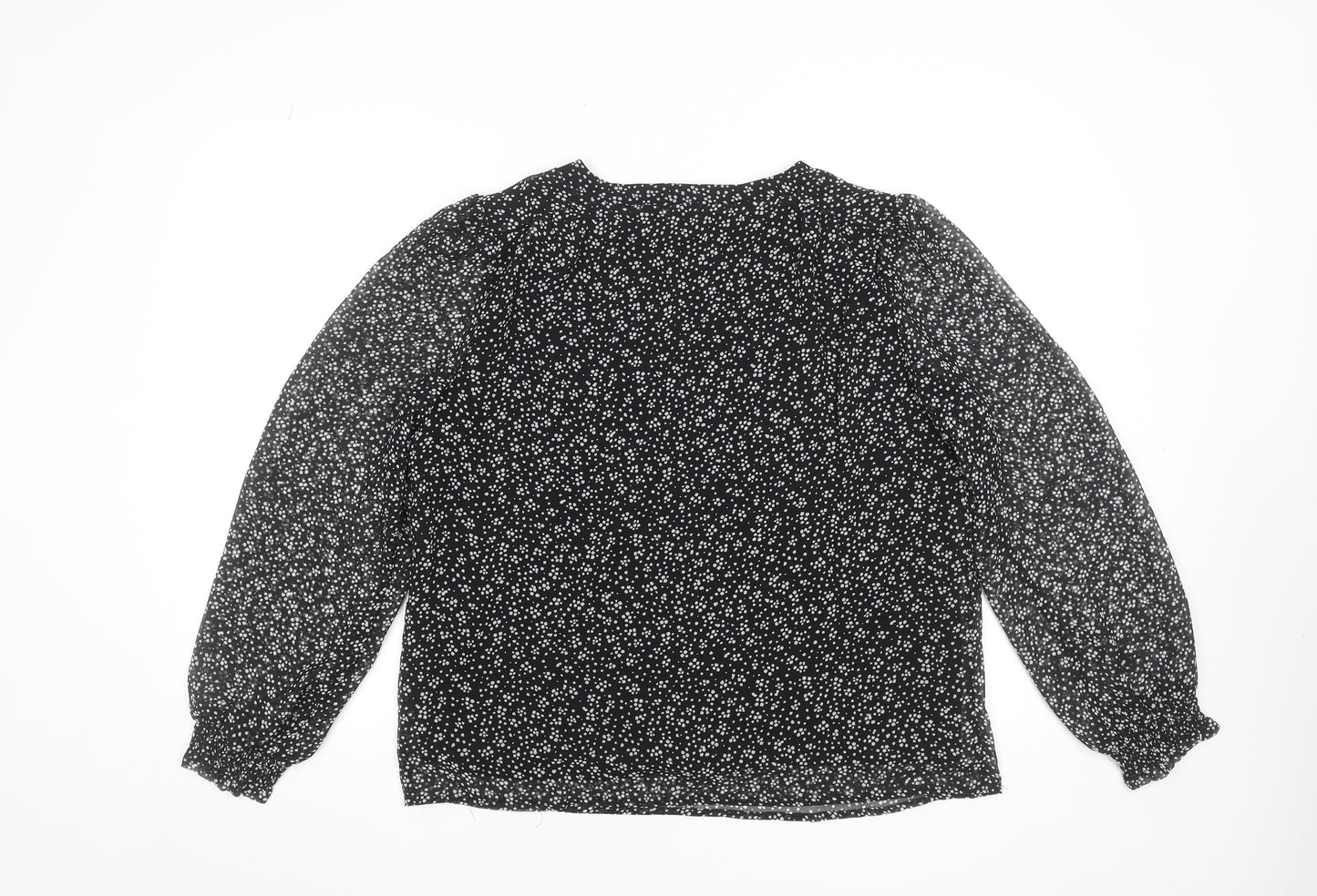 Vila Women's Black Floral V-Neck Long Sleeve Blouse Size 14