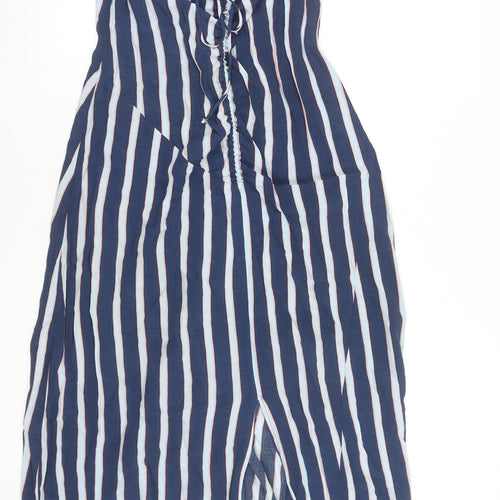 Topshop Women’s Blue Striped Long Slip Dress Size 8 Viscose Summer