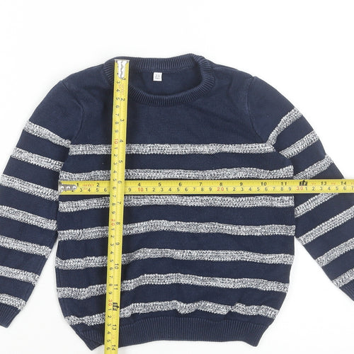 Marks and Spencer Boys Navy Blue Striped Cotton Crew Neck Pullover Jumper 2-3 Years