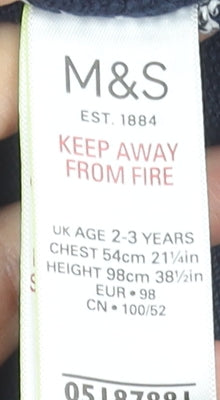 Marks and Spencer Boys Navy Blue Striped Cotton Crew Neck Pullover Jumper 2-3 Years