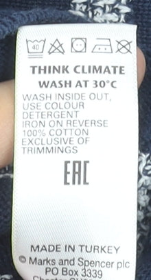 Marks and Spencer Boys Navy Blue Striped Cotton Crew Neck Pullover Jumper 2-3 Years