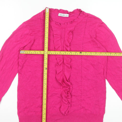 Gallery Women's Pink Ruffle Crew Neck Viscose Jumper Size 14