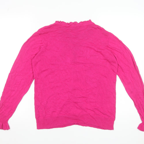 Gallery Women's Pink Ruffle Crew Neck Viscose Jumper Size 14