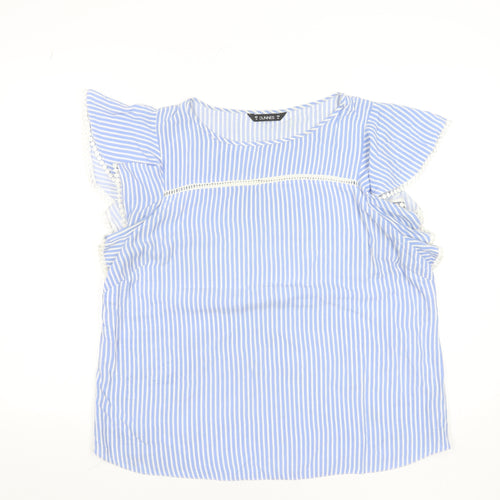 Dunnes Women Blue Striped Ruffle Sleeve Viscose Blouse Size 16
