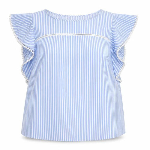 Dunnes Women Blue Striped Ruffle Sleeve Viscose Blouse Size 16