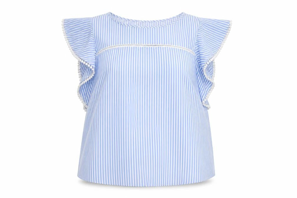 Dunnes Women Blue Striped Ruffle Sleeve Viscose Blouse Size 16