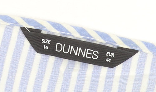 Dunnes Women Blue Striped Ruffle Sleeve Viscose Blouse Size 16