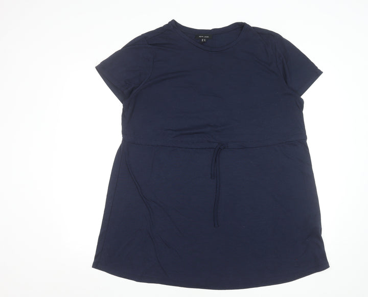 New Look Women Blue Size 16 Short Sleeve T-Shirt Dress