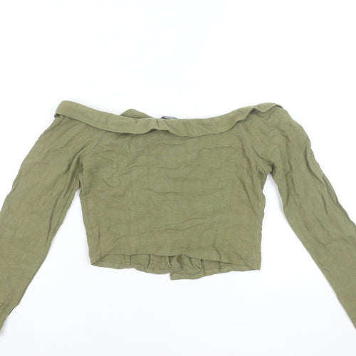 Boohoo Women’s Green Off Shoulder Cropped Cotton Blouse UK 8