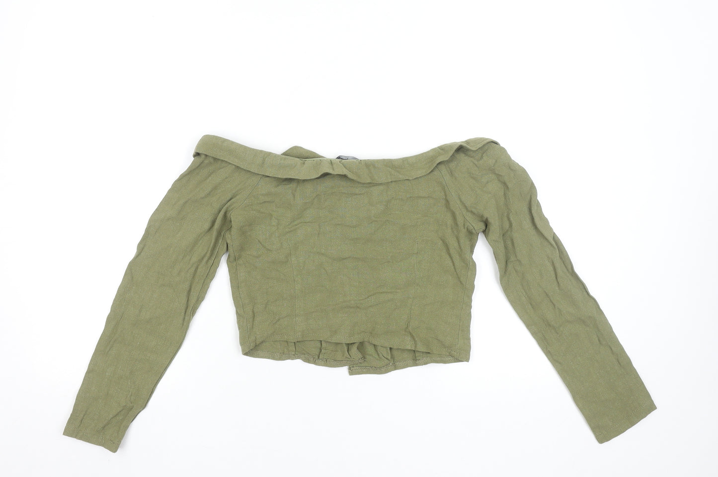 Boohoo Women’s Green Off Shoulder Cropped Cotton Blouse UK 8