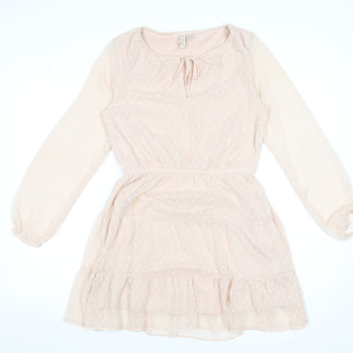 H&M Divided Women Beige Polka Dot Fit & Flare Short Dress Size 10