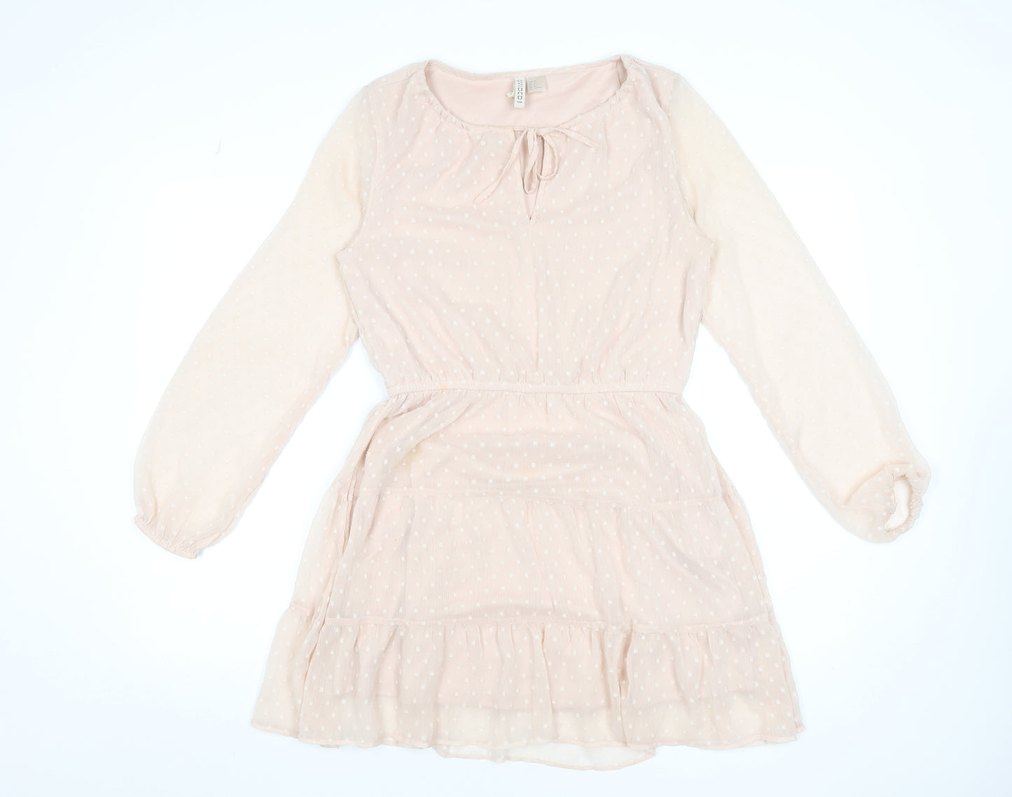 H&M Divided Women Beige Polka Dot Fit & Flare Short Dress Size 10