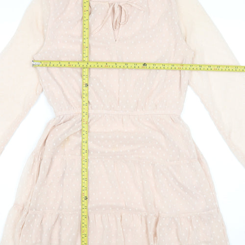 H&M Divided Women Beige Polka Dot Fit & Flare Short Dress Size 10
